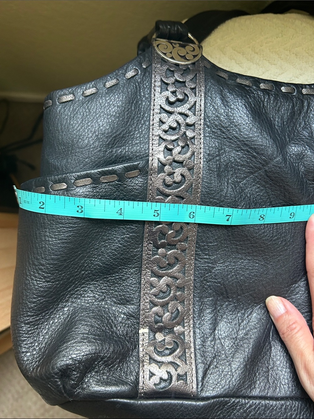 Brighton Black Leather Shoulder Bag with Brown Trim and Heart Charm - Picture 12 of 14